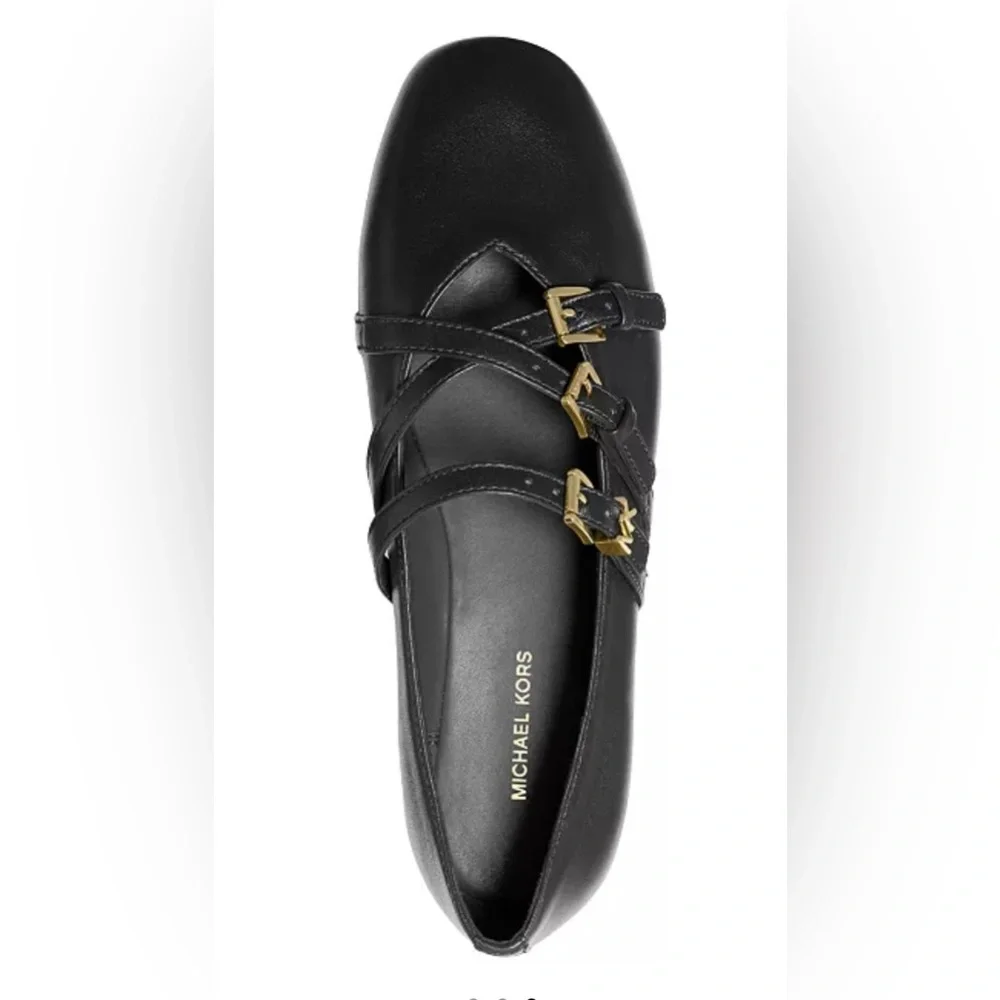 Michael Kors Indy Flex Leather Ballet Flats - Black Mary Jane Style NIBox Size 5 - Picture 3 of 10